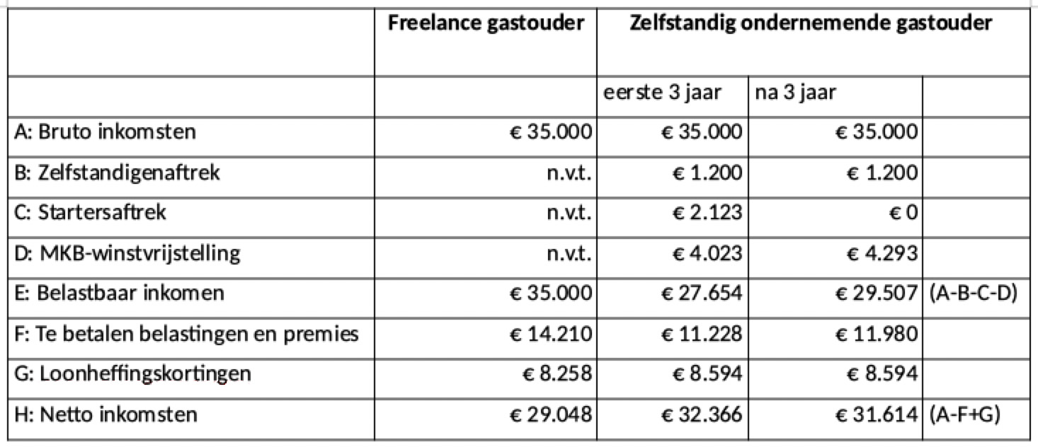 Zelfstandig ondernemende gastouder en belasting betalen 2026