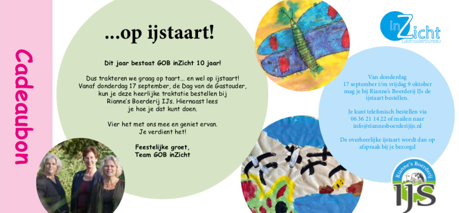 GOB inZicht jubileum traktatie ijstaart cadeaubon gastouders