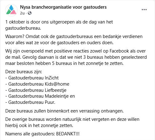 Nysa brancheorganisatie zonnetje dag van gastouderbureau Westerkwartier 